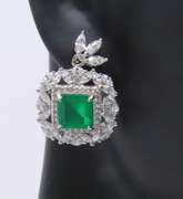 Green and White Cubic Zirconia Sterling Silver Earrings