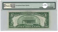 PMG-64 EPQ graded 1928-B $5 Federal Reserve Note. Super