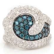 Powerful White Gold IR Teal and Diamond Swirl Ring with LGL Cert