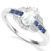 2/3 CT AQUAMARINE & 1/4 CT SAPPHIRE 925 STERLING SILVER RING