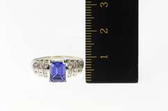 10K White Gold Emerald Syn. Sapphire Diamond Accent Ring