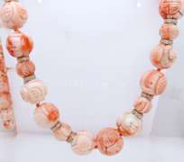 Significant Coral Carved w Diamond Station Necklace