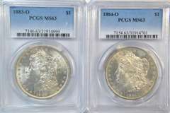 PCGS MS63 Choice BU 1883-O & 1884-O Morgan Silver Dollars