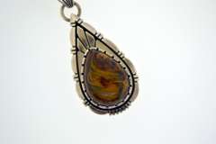 Sterling Silver Signed LBH Mexico Tiger Eye Pendant