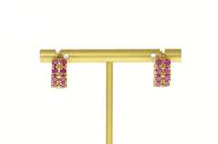 14K Yellow Gold Squared Natural Ruby Filigree Statement Hoop Earrings