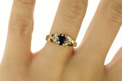 10K Yellow Gold Sapphire Diamond Cluster Accent Engagement Ring