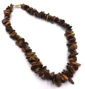 LADIES 14 KT GOLD TIGER EYE NECKLACE.