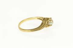 10K Yellow Gold Retro Pearl Diamond Three Stone Bypass Ring