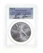 BU 1992-D Olympic Baseball Commem Silver Dollar Signed Nolan Ryan PCGS