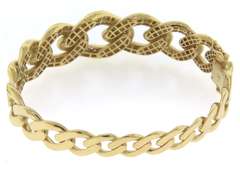 Feminine Handmade Italian 14k Gold Curb Chain Bangle Bracelet with Cubic Zirconias