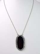 Beautiful Large Tablet Cut Onyx Set with Sparkling Halo of Crystal Accents Necklace