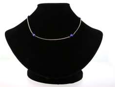 Cute Sterling Silver Snake Chain Necklace with Blue Heart Charms