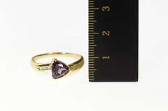 14K Yellow Gold Ornate Trillion Amethyst Diamond Statement Ring