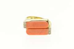 14K Yellow Gold Coral Diamond Accent Squared Bypass Ring