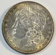 Choice BU 1891-S Morgan Silver Dollar. Flashy