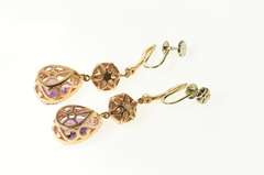 14K Rose Gold 9.60 Ctw Pear Amethyst Diamond Ornate Dangle Earrings