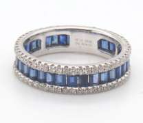 18k Stamped White Gold Sapphire Eternity Band rimmed with Diamonds