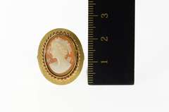 14K Yellow Gold Retro Ornate Carved Shell Cameo Statement Ring