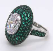 Sterling Silver Oval White and Green Cubic Zirconia Ring
