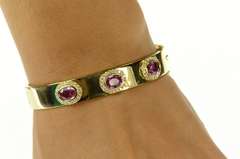 18K Yellow Gold 7.36 Ctw Pink Sapphire Diamond Halo Bangle Bracelet
