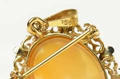 18K Yellow Gold Oval Carved Shell Cameo Ornate Statement Pendant