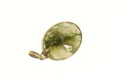 Gold Filled Oval Moss Agate Ornate Statement Pendant