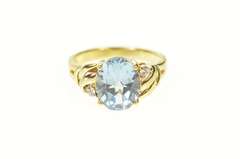 10K Yellow Gold Blue Topaz CZ Accent Classic Statement Ring