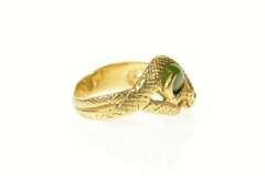 14K Yellow Gold Retro Nephrite Ruby Eyed Snake Serpent Ring