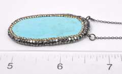 Terrific Tablet Cut Turquoise Gemstone Pendant Necklace with Crystal Accents