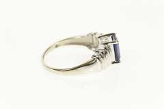 10K White Gold Emerald Syn. Sapphire Diamond Accent Ring