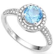 1.00 CT BABY SWISS BLUE TOPAZ & 2/5 CT CREATED WHITE SAPPHIRE 925 STERLING SILVER RING