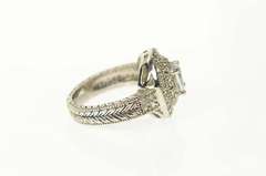 Sterling Silver Oval Ornate Halo Etched Travel Engagement Ring