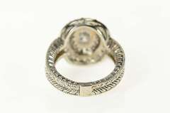Sterling Silver Oval Ornate Halo Etched Travel Engagement Ring
