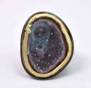 Colorful Geode Gemstone Set Within Two Tone Sterling Silver Ring