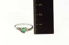 14K White Gold Pear Natural Emerald Diamond Accent Bypass Ring
