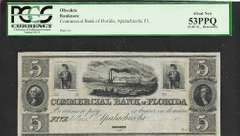 Scarce 1800's $5 Commercial Bank Of Apalachicola FL PCGS 53 PPQ Rare Grade!