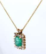 Fancy Emerald and Diamond Halo Pendant on Chain