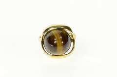 14K Yellow Gold 1960's Retro Tiger's Eye Cabochon Cocktail Ring