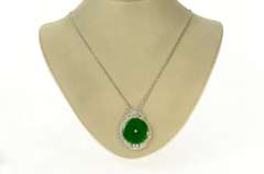 14K White Gold Ornate Jadeite Round 1.25 Ctw Diamond Necklace