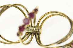 14K Yellow Gold Victorian Ruby Diamond Tiered Wavy Band Ring