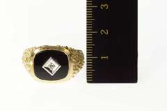 10K Yellow Gold Retro Textured Men's Black Onyx Diamond Ring