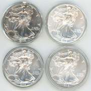 4 diff. Superb Gem BU $1 American Silver Eagles in Capsules