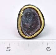 Colorful Geode Gemstone Set Within Two Tone Sterling Silver Ring