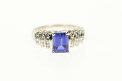 10K White Gold Emerald Syn. Sapphire Diamond Accent Ring