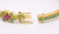 Extravagant Ruby and Emerald Bracelet in 18K Yellow Gold