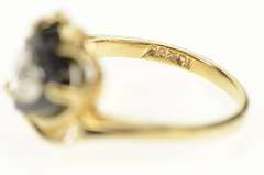 10K Yellow Gold Heart Black Onyx Diamond Bypass Retro Ring