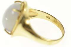 14K Yellow Gold Oval Lilac Jade Cabochon Retro Cocktail Ring
