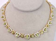Darling Heart Design Necklace with 13.53CTW Marquise Cut Peridot Gemstones with 2.17CTW Accenting Diamonds