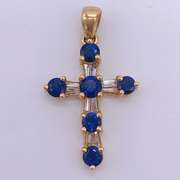 14kt Gold, Blue Sapphire, & Diamond Cross Pendant