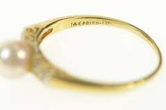 14K Yellow Gold Classic Pearl Diamond Accent Engagement Ring